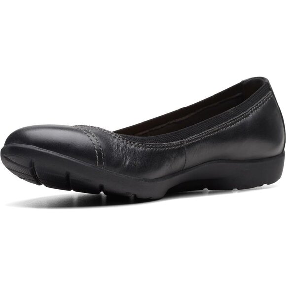 Clarks Womens Black Leather Closed Pointed Toe Meadow Opal Ballet Flat Shoes - Picture 5 of 9